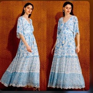 Elegant Blue Floral Maxi Dress